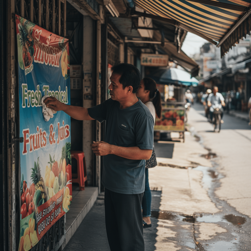 5 วิธีดูแลป้ายไวนิลหน้าร้าน ทนแดดทนฝน สีไม่ซีดจาง - care-for-vinyl-signage-thailand