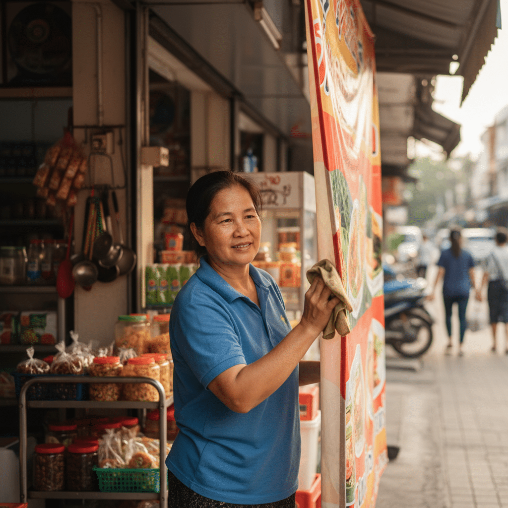 ยืดอายุ 'ป้ายไวนิล' หน้าร้าน: 5 ทริคง่ายๆ สีสด ทนแดด - maintain-vinyl-signage-tips