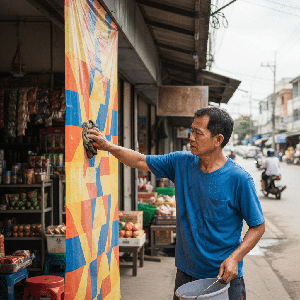 ยืดอายุ 'ป้ายไวนิล' รับหน้าฝน-แดดจัด เทคนิคง่ายๆ ร้านต้องรู้ - outdoor-vinyl-sign-maintenance-tips