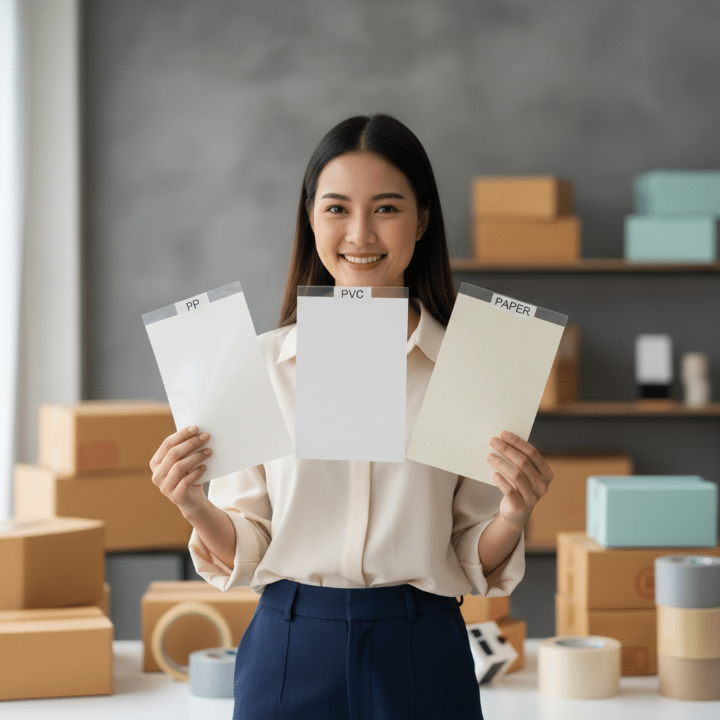 เลือกสติ๊กเกอร์ไม่พลาด! PP vs PVC vs กระดาษ แบบไหนเหมาะ - sticker-material-guide-sme-thailand