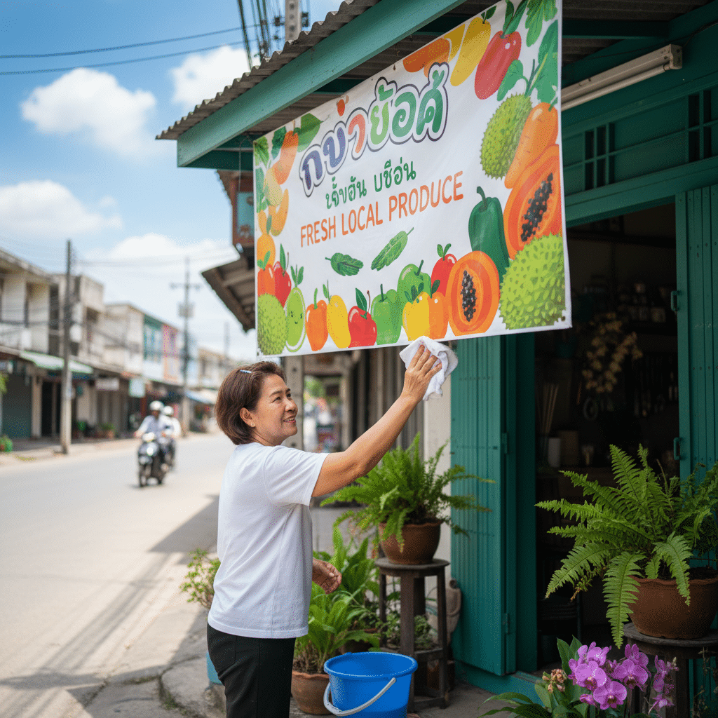 ดูแลป้ายไวนิลหน้าร้านยังไง? ให้สีสด ทนแดด ทนฝน - storefront-vinyl-sign-care-tips