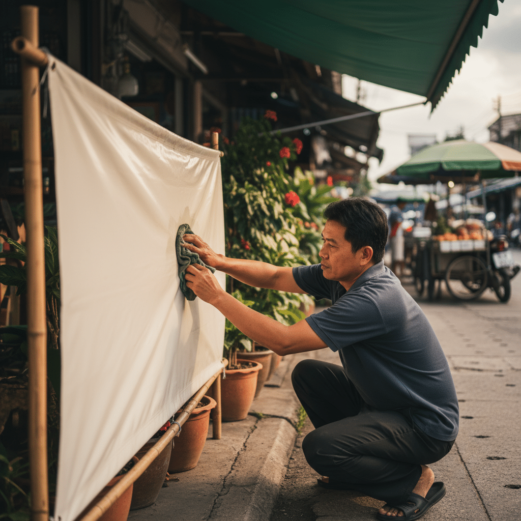 ยืดอายุ 'ป้ายไวนิล' 5 วิธีดูแลให้สีสด ทนแดดทนฝน - vinyl-banner-care-tips