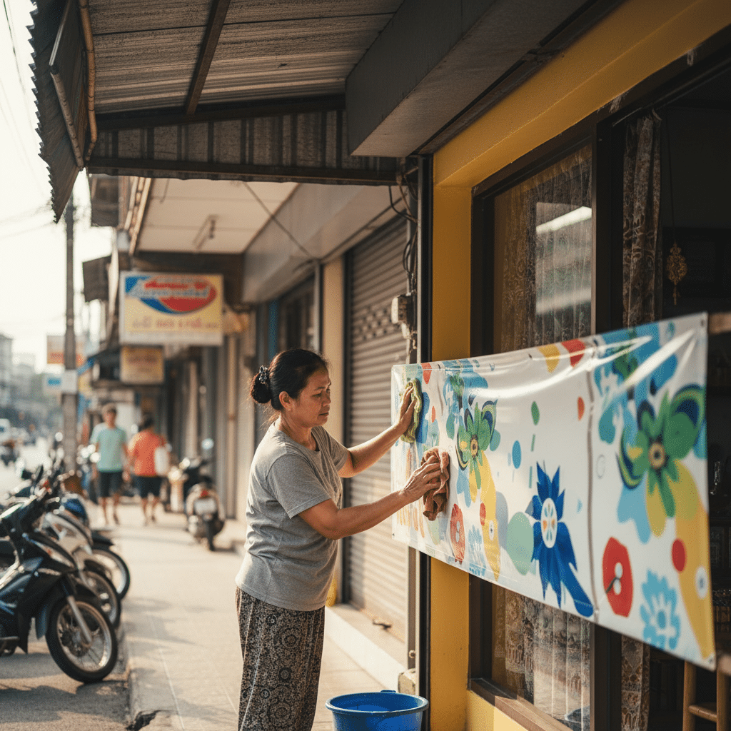ยืดอายุ 'ป้ายไวนิล' ร้านคุณ! 5 วิธีดูแลให้สีสด ทนแดดทนฝน - vinyl-signage-care-tips