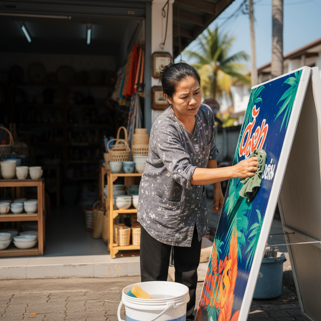 ป้ายหน้าร้านหมอง? 5 วิธีดูแลป้ายไวนิลให้สีสดเหมือนใหม่ - clean-maintain-vinyl-signage-tips