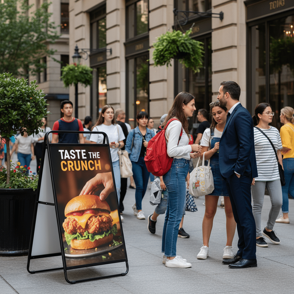 ออกแบบป้ายสแตนดี้อย่างไรให้คนหยุดมอง? 5 เทคนิคเรียกแขก - effective-standee-design-tips-sme