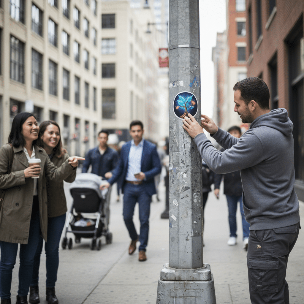 สติ๊กเกอร์กองโจร: 5 ไอเดียการตลาดแบบติดหนึบ งบประหยัด - guerilla-marketing-sticker-ideas-sme