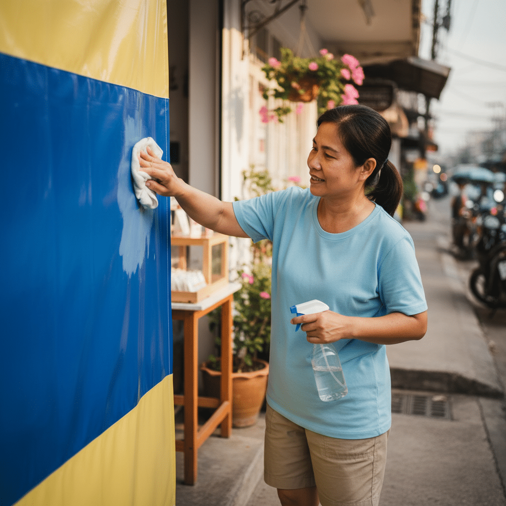 ดูแลป้ายไวนิลหน้าร้านยังไง? ยืดอายุให้สีสด ทนแดดฝน - maintain-outdoor-vinyl-sign-tips