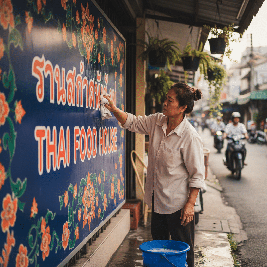 วิธีดูแลป้ายหน้าร้านให้สีสดสวย ทนแดด ทนฝน - outdoor-sign-care-guide-thailand