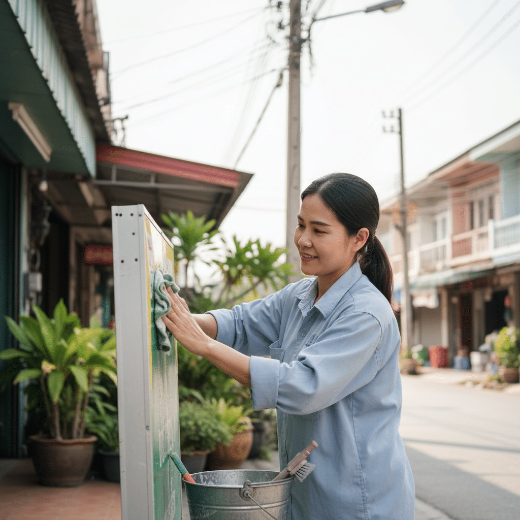 ยืดอายุ 'ป้ายร้าน' สู้แดดฝน! 5 วิธีดูแลฉบับ SME - outdoor-sign-maintenance-tips-thailand