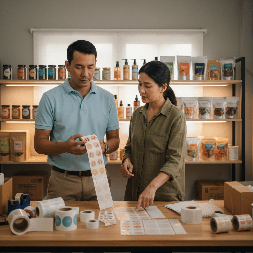 พิมพ์สติ๊กเกอร์ม้วน vs แผ่น: SME เลือกแบบไหนคุ้มทุนสุด? - sticker-roll-vs-sheet-guide