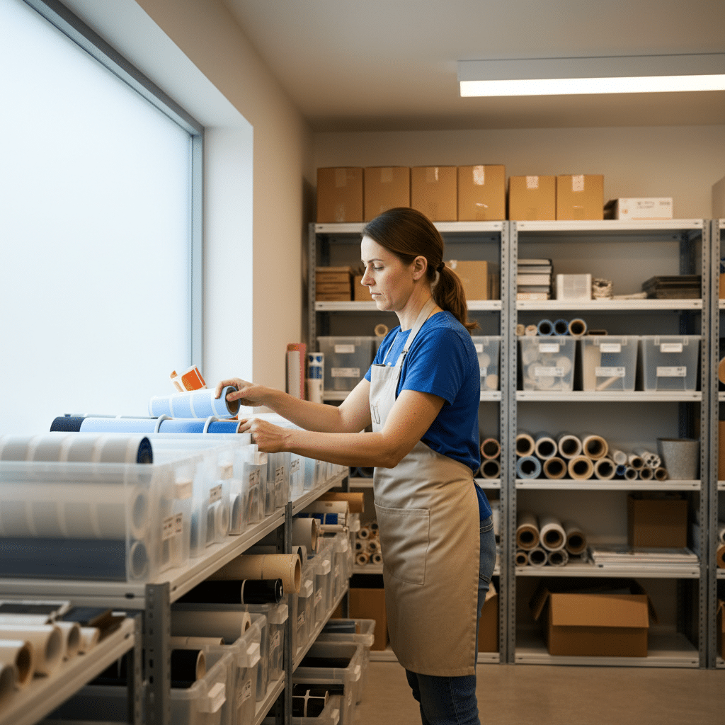 ทริคเก็บสติ๊กเกอร์-ป้ายไวนิลให้สีสด กาวทน - sticker-vinyl-storage-tips-sme