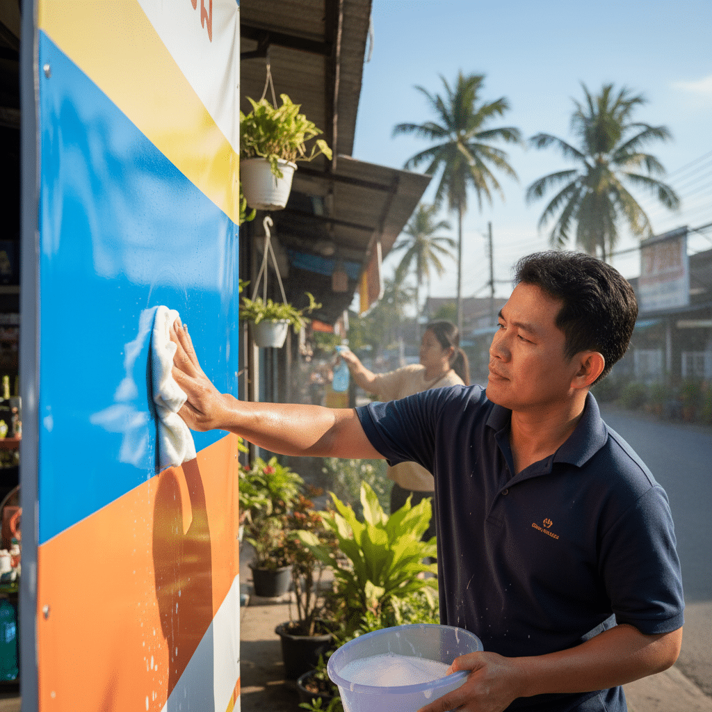 5 วิธีดูแลป้ายหน้าร้านให้สวยทน แดดฝนไม่กลัว - storefront-sign-care-tips