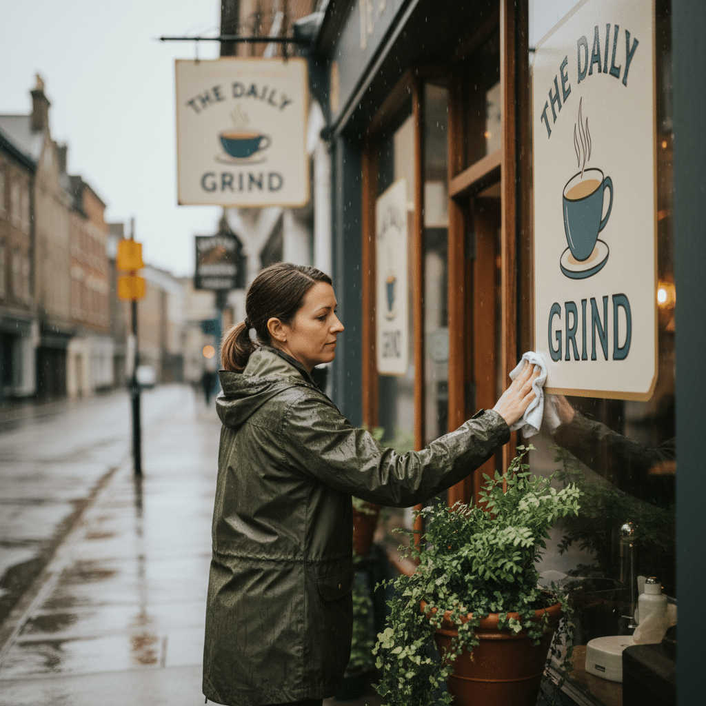 Checklist ดูแลป้ายหน้าร้านรับหน้าฝน กันสีซีด ขึ้นรา - storefront-sign-maintenance-rainy-season