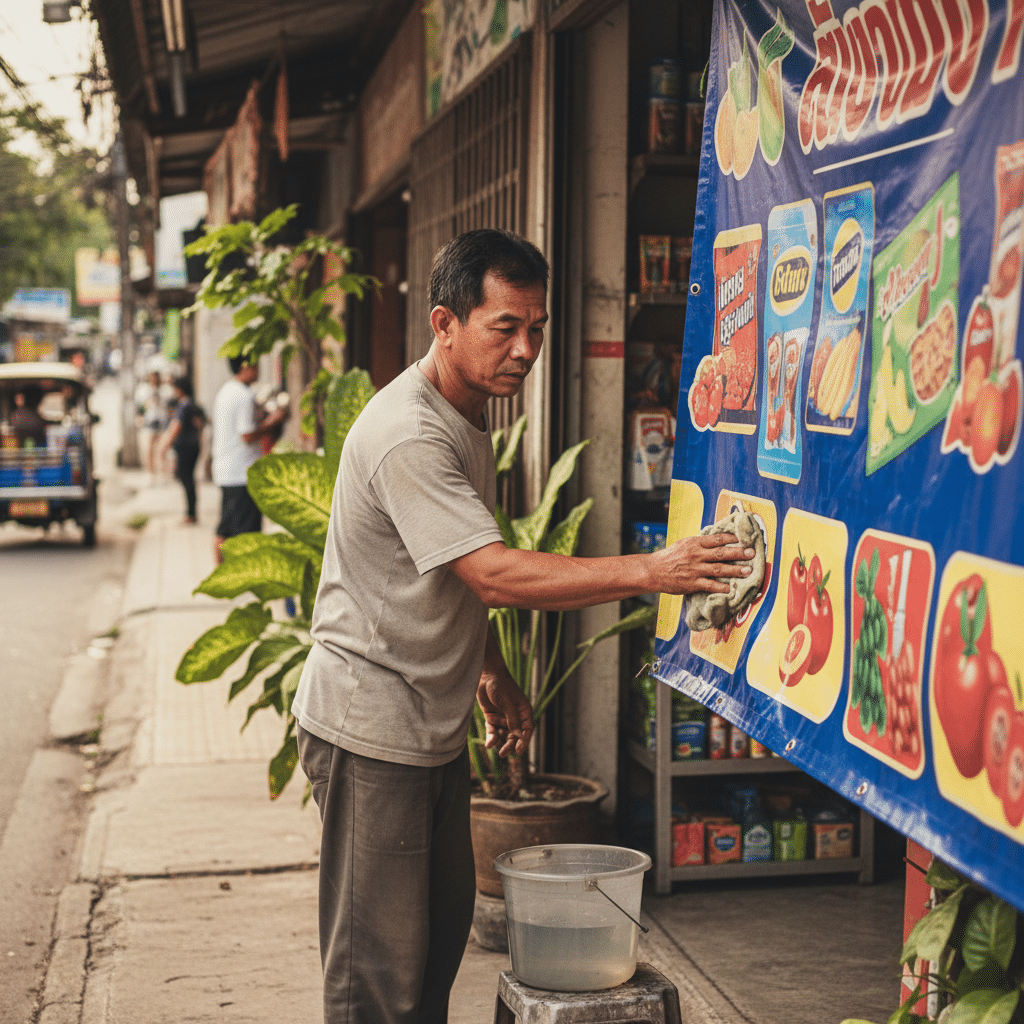 ยืดอายุ 'ป้ายไวนิล' ทนแดดทนฝน ด้วย 5 ทริคง่ายๆ - vinyl-banner-care-tips