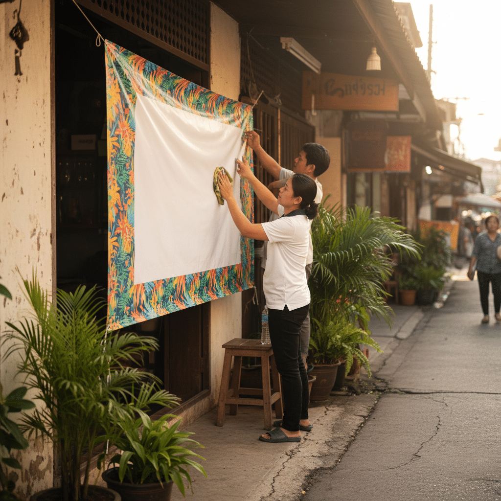ยืดอายุ “ป้ายไวนิล”: 5 วิธีดูแลรับมือแดด-ฝนเมืองไทย - vinyl-banner-care-tips-thailand