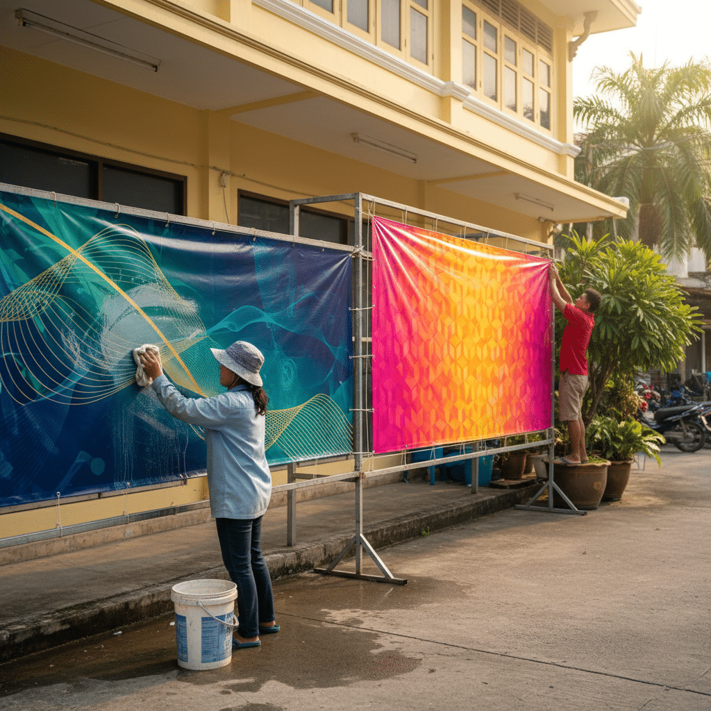 ยืดอายุ 'ป้ายไวนิล' ให้อยู่ทนแดดทนฝน ทำอย่างไร? - vinyl-sign-care-maintenance-tips