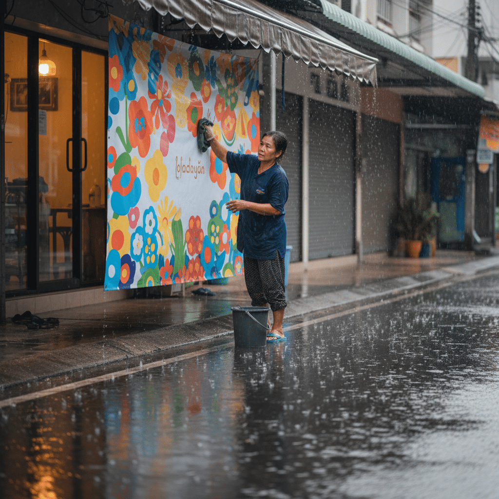 ยืดอายุ 'ป้ายไวนิล' หน้าฝน เคล็ดลับที่ร้านค้าต้องรู้ - vinyl-sign-care-rainy-season