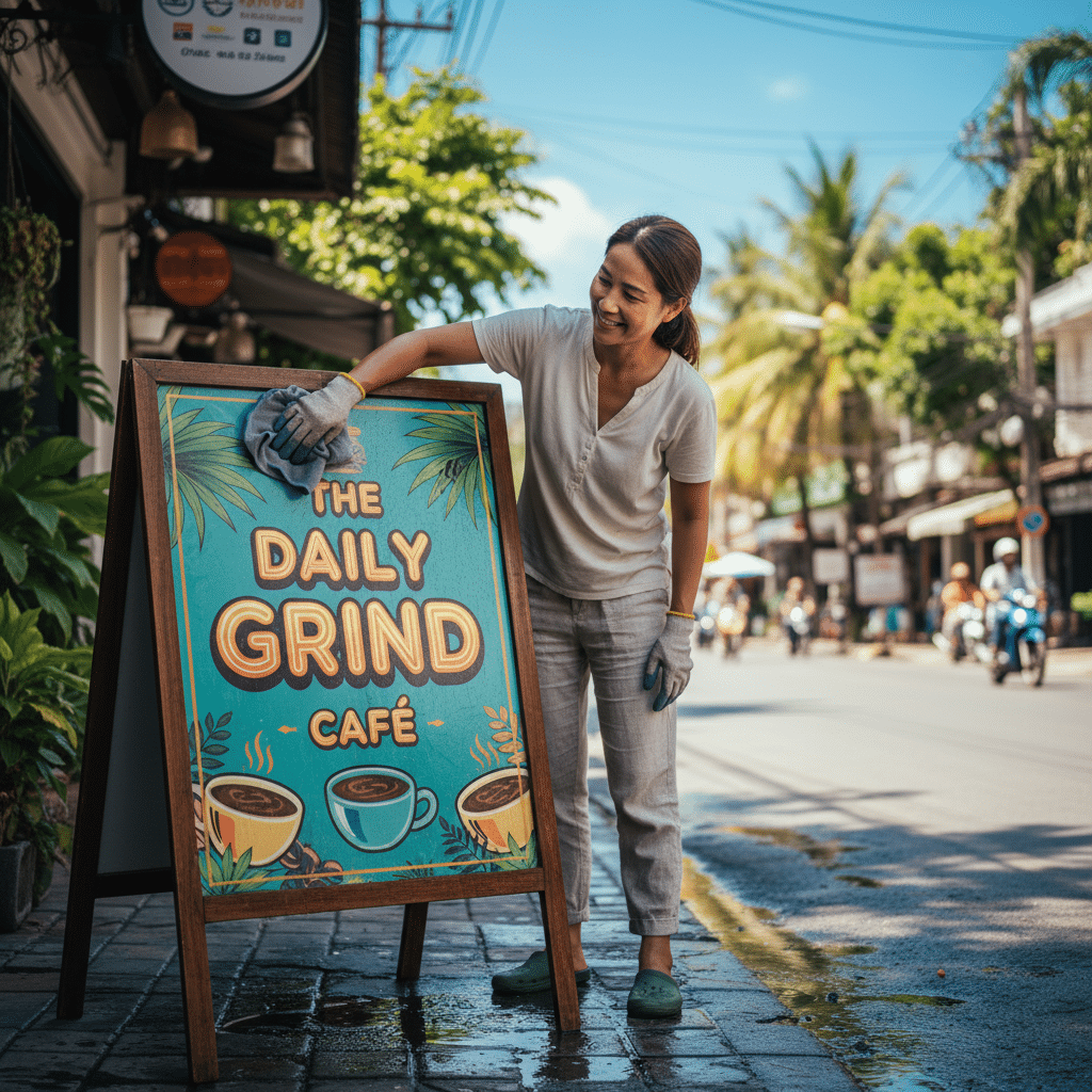 ยืดอายุ 'ป้ายไวนิล' สู้แดดฝนเมืองไทย: 5 วิธีดูแลรักษาง่ายๆ - vinyl-sign-care-thailand-weather