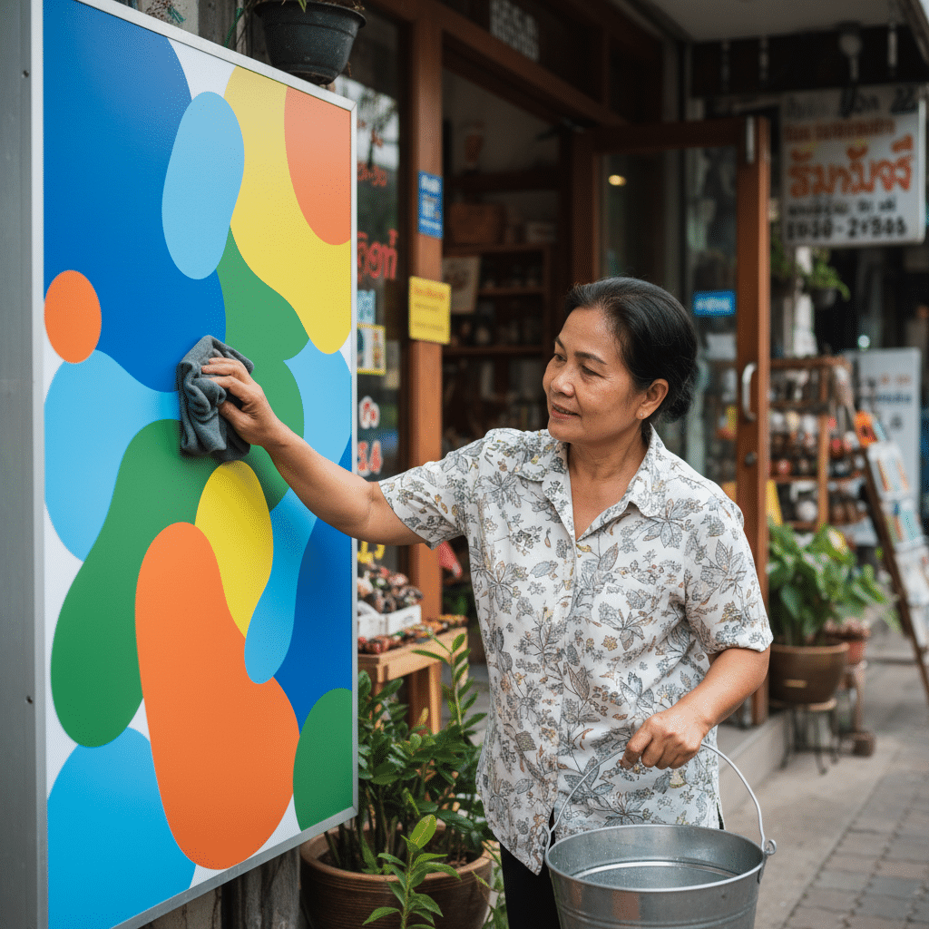 ดูแลป้ายไวนิลหน้าร้านอย่างไร? ยืดอายุสีสด ไม่ซีดจาง - vinyl-sign-maintenance-tips