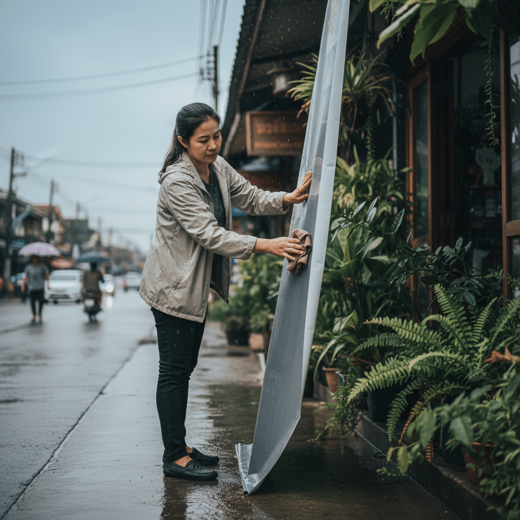 ยืดอายุ 'ป้ายไวนิล' หน้าฝน ด้วย 5 เทคนิคง่ายๆ - vinyl-sign-rainy-season-care