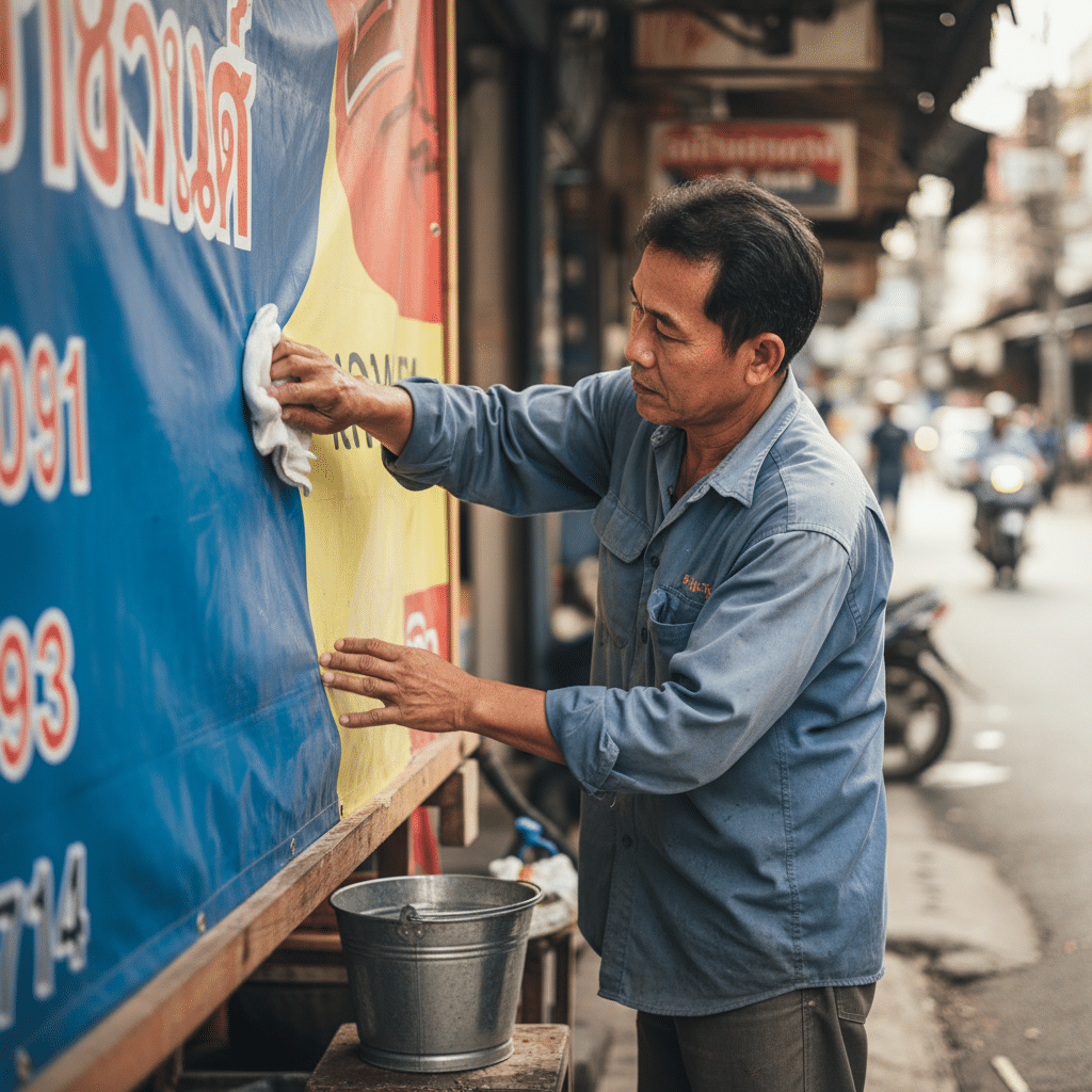 ยืดอายุ 'ป้ายไวนิล' 5 เทคนิคดูแลให้สีสด ทนแดดทนฝน - vinyl-signage-care-tips