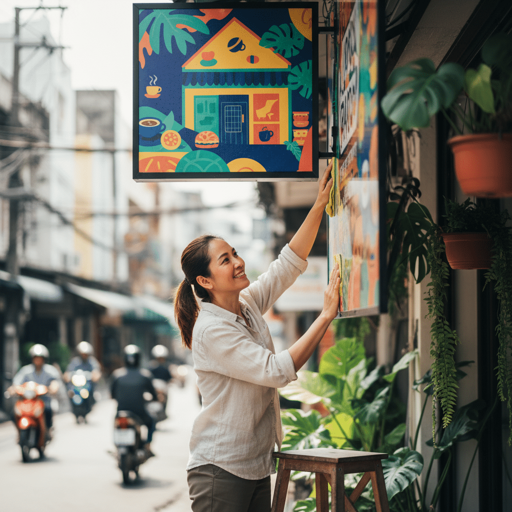 ดูแลป้ายไวนิลหน้าร้านยังไง ให้สีสดใสทนแดดทนฝน - vinyl-signage-care-tips-sme