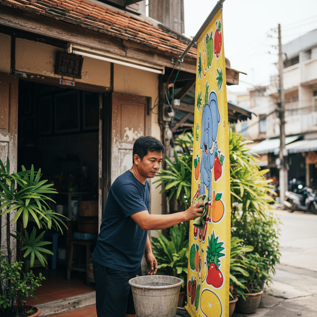 ยืดอายุ 'ป้ายไวนิล' 5 วิธีดูแลสู้แดดสู้ฝนเมืองไทย - vinyl-signage-care-tips-thailand