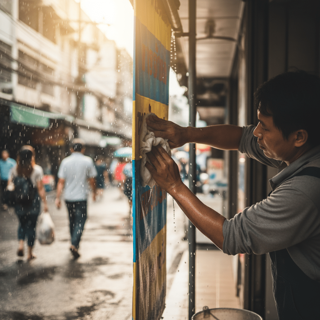 ป้ายไวนิลซีด? 5 วิธีดูแลป้ายหน้าร้านให้สีสด ทนแดดฝน - vinyl-signage-care-tips-thailand