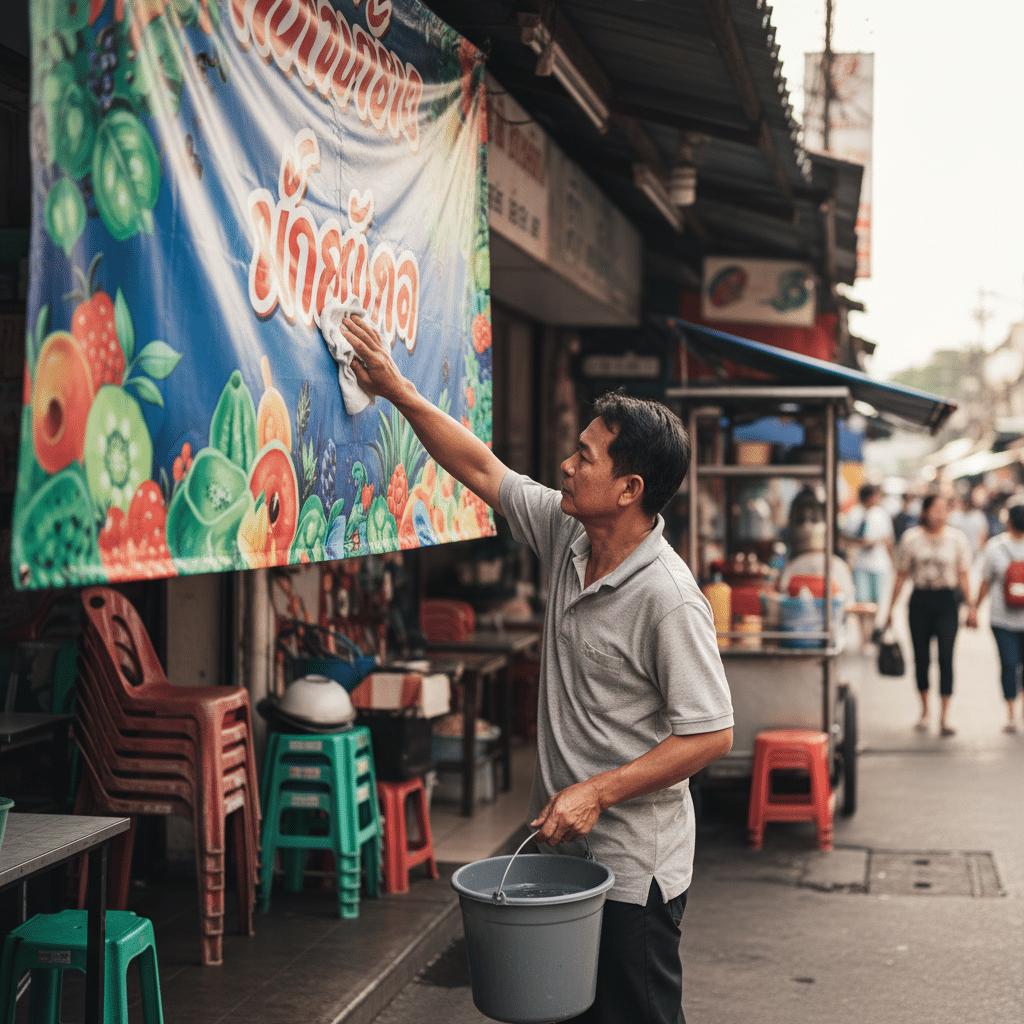 ดูแลป้ายไวนิลหน้าร้านยังไง? 5 วิธีง่ายๆ ยืดอายุ สีสดทนนาน - vinyl-signage-care-tips-thailand