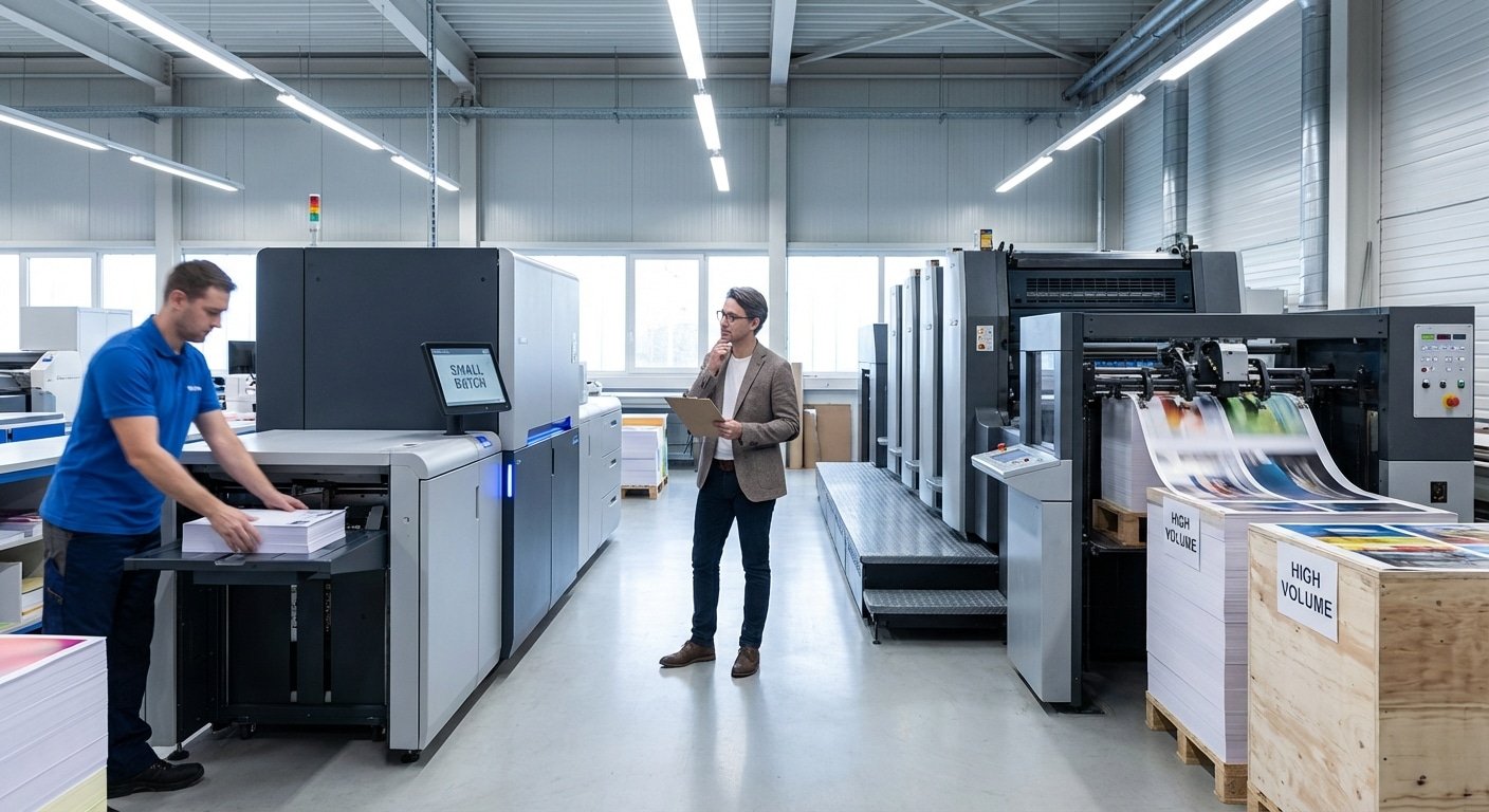 พิมพ์น้อยแพง พิมพ์เยอะถูก? ไขความลับ 'Digital vs Offset' เลือกระบบพิมพ์ผิด งบบานปลายไม่รู้ตัว - digital-vs-offset-printing-system-comparison