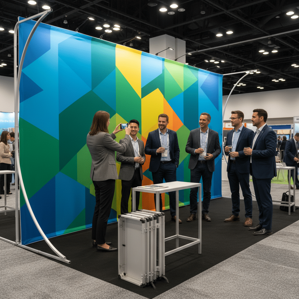 ลืมไวนิลไปได้เลย! รู้จัก 'Fabric Backdrop' บูธผ้าพิมพ์ลายปี 2026 เบา-พับได้-ถ่ายรูปสวย - fabric-backdrop-display-trend-2026-sublimation