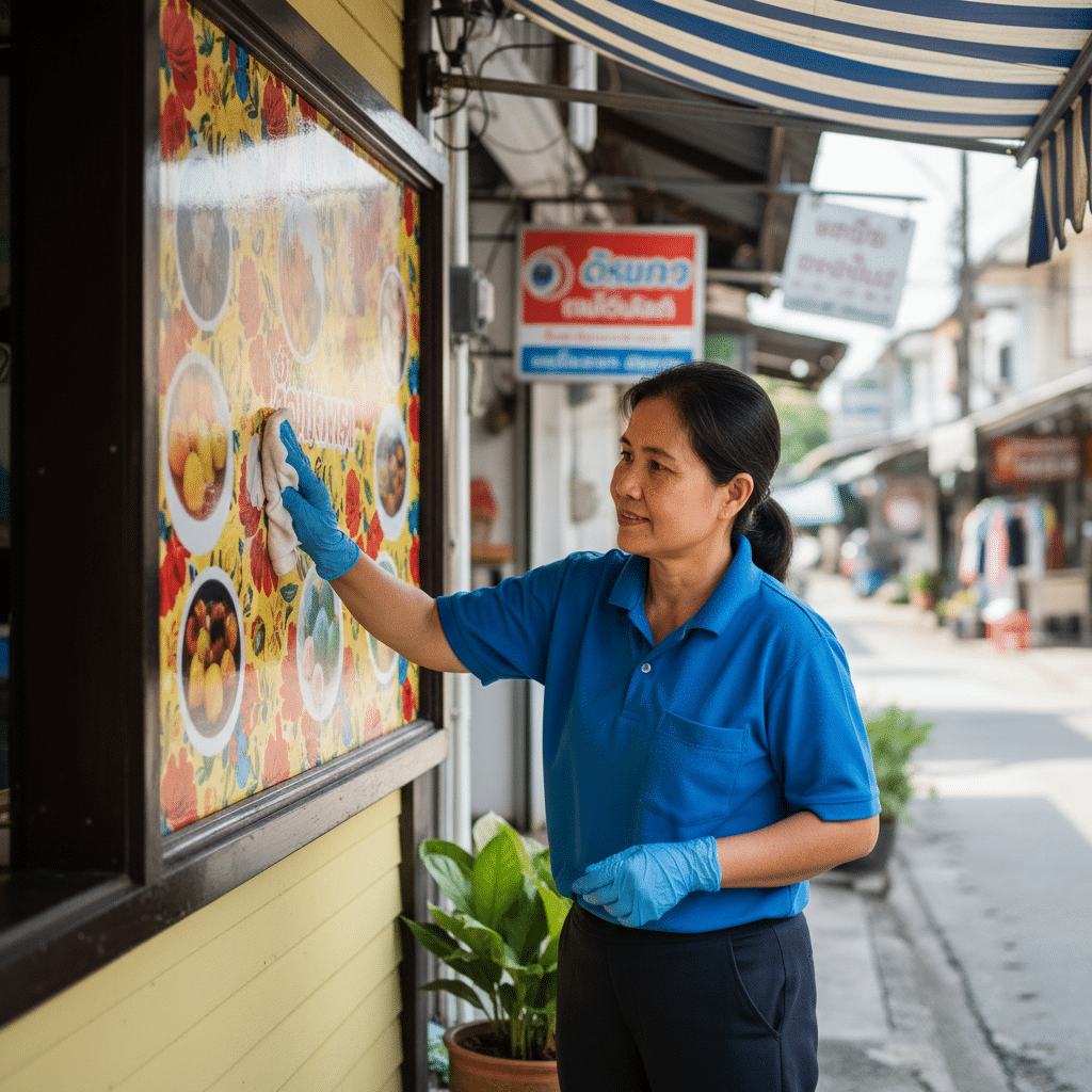 ยืดอายุสีป้ายไวนิล! 4 วิธีดูแลป้ายหน้าร้านให้สดใหม่เสมอ - maintain-vinyl-banner-storefront
