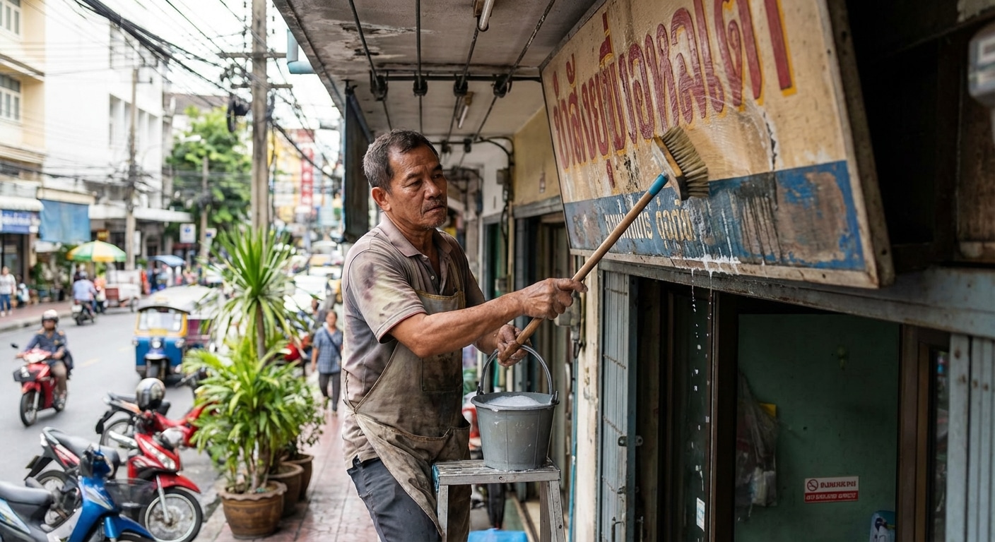 ป้ายเก่า = ลูกค้าหาย! 5 วิธีดูแล 'ป้ายหน้าร้าน' ให้สีสดใหม่กริ๊บรับปี 2026 โดยไม่ต้องสั่งทำใหม่ - outdoor-signage-maintenance-tips-brand-image-2026