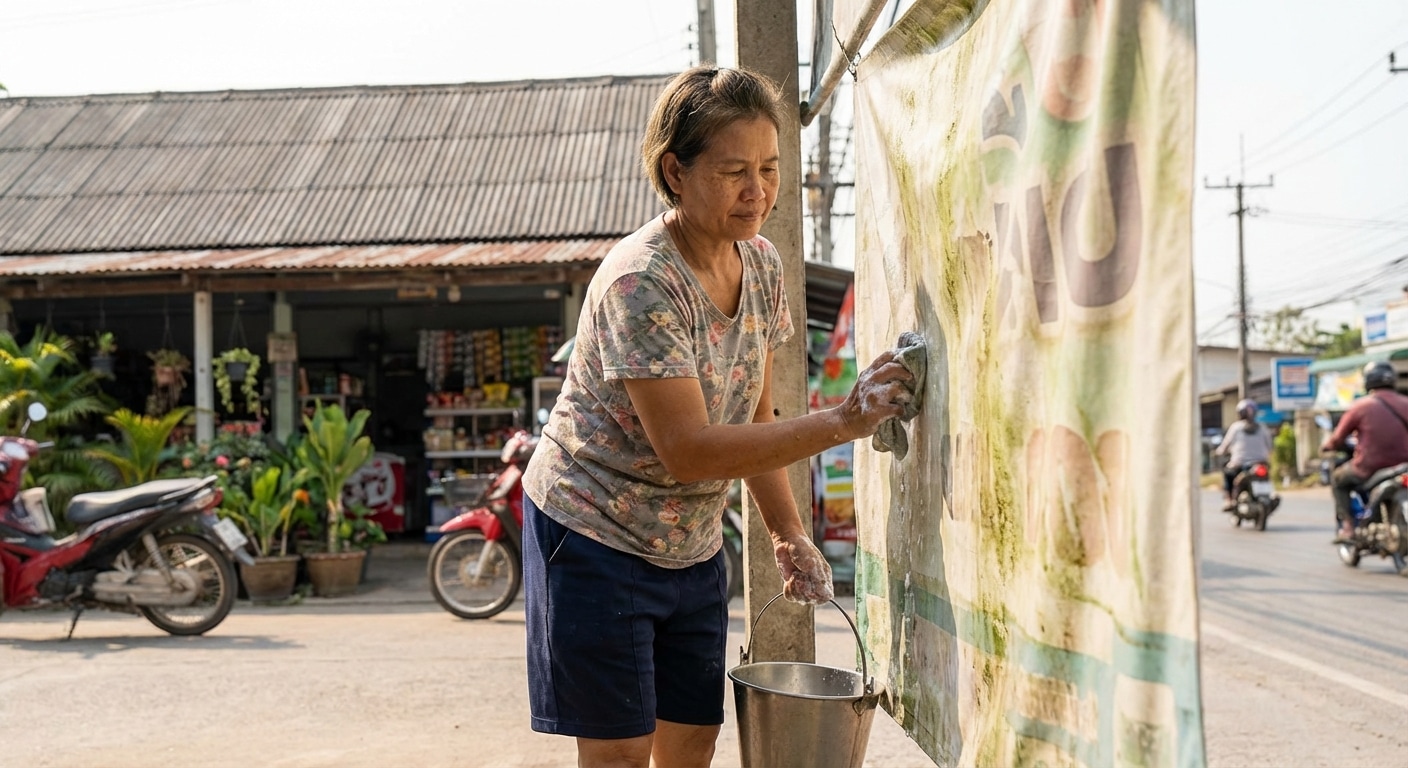 ป้ายซีดไว? 5 วิธีดูแล “ป้ายไวนิลหน้าร้าน” ให้สีสด สู้แดดเมืองไทย - outdoor-vinyl-banner-maintenance-tips