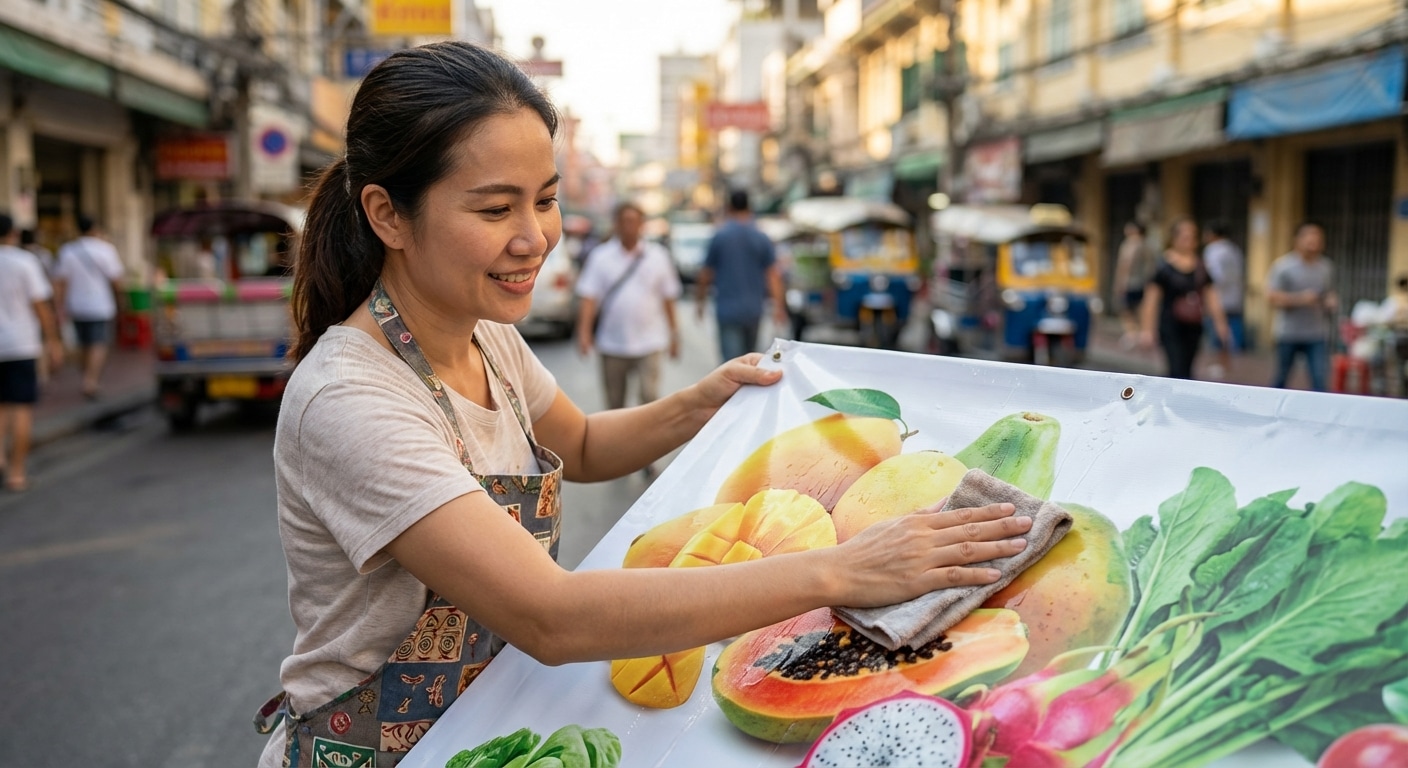 ป้ายซีดไว? 4 วิธีดูแล 'ป้ายไวนิล' หน้าร้านให้สีสดสู้แดดปี 2026 - outdoor-vinyl-signage-maintenance-tips-2026