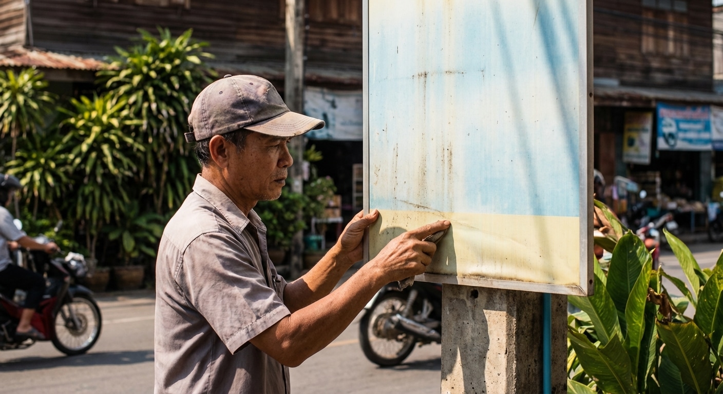 ป้ายซีดไวทำไงดี? 5 วิธีดูแล “ป้ายไวนิล” กลางแจ้งให้อยู่นาน ไม่ต้องเปลี่ยนบ่อย - outdoor-vinyl-signage-maintenance-tips