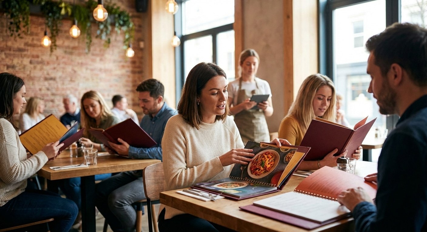 เมนูเล่มกลับมาฮิต? เจาะเทรนด์ร้านอาหาร 2026 ทำไม 'Digital Menu' ยอดขายสู้ 'Physical Menu' ไม่ได้? - physical-menu-vs-digital-menu-restaurant-trend-2026