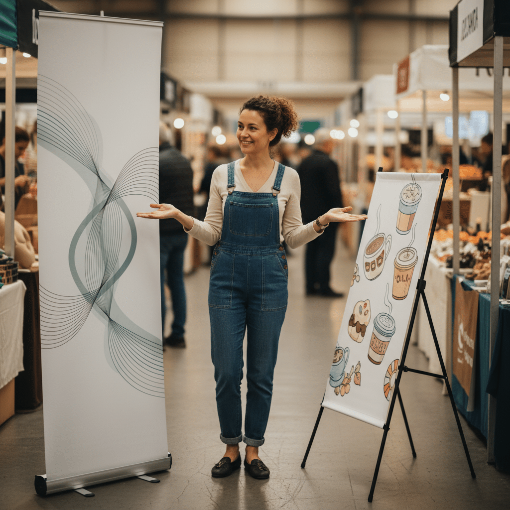 ออกบูธงบน้อยใช้อะไรดี? เทียบมวย 'Roll up vs X-Stand' ป้ายตั้งพื้นแบบไหนคุ้มกว่ากัน - roll-up-vs-x-stand-banner-comparison-guide