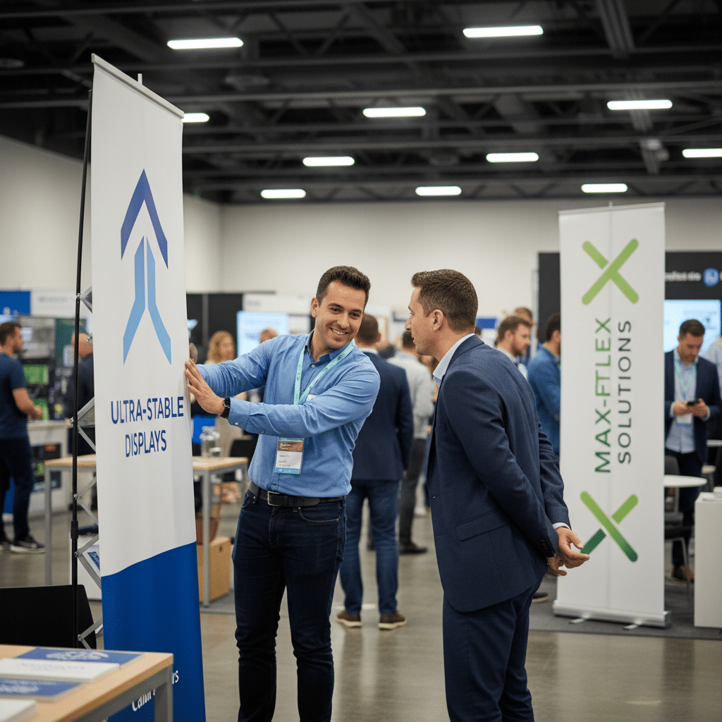 ออกบูธต้องมี! ศึกประชัน 'Roll-up vs X-Stand' ป้ายตั้งพื้นแบบไหน เรียกลูกค้าได้คุ้มเงินกว่า - roll-up-vs-x-stand-banner-display-marketing