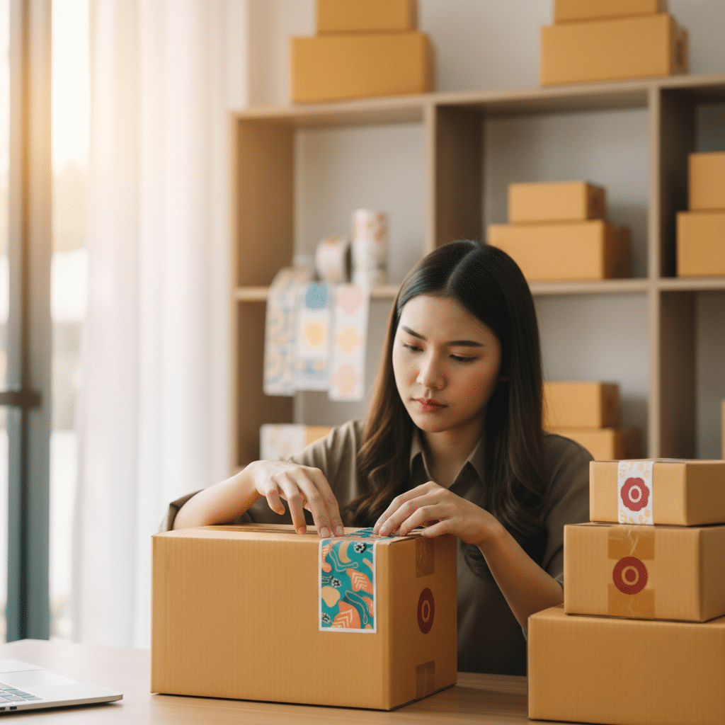 งบน้อยก็ปังได้! เทคนิค 'กล่องสำเร็จรูป + สติ๊กเกอร์' ปั้นแบรนด์หรูงบหลักร้อย - sticker-label-on-box-vs-custom-packaging-cost-saving