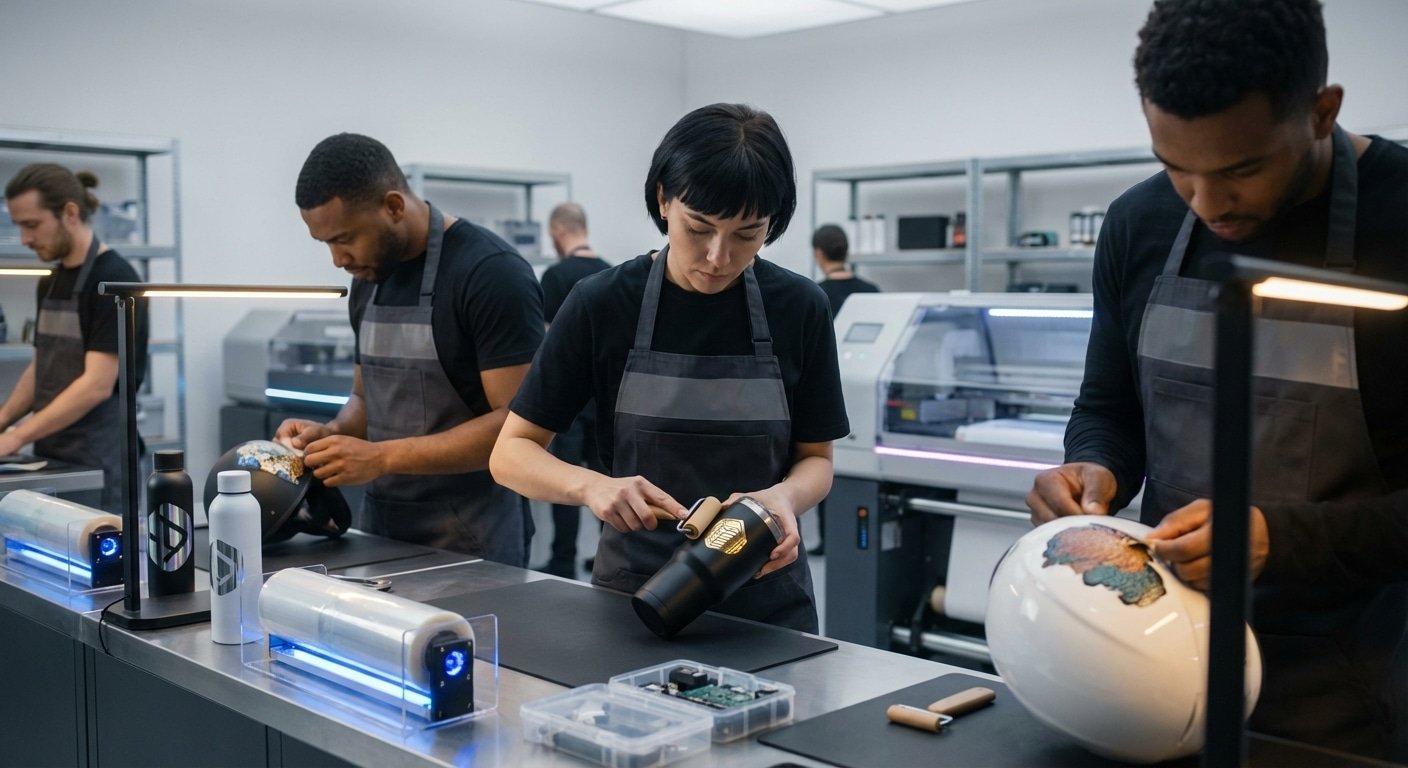 ลืมงานสกรีนไปได้เลย? เจาะลึก 'UV DTF' เทคโนโลยีพิมพ์สติ๊กเกอร์ 2026 ติดได้ทุกพื้นผิว นูนสวย ทนทาน - uv-dtf-printing-technology-revolution-2026