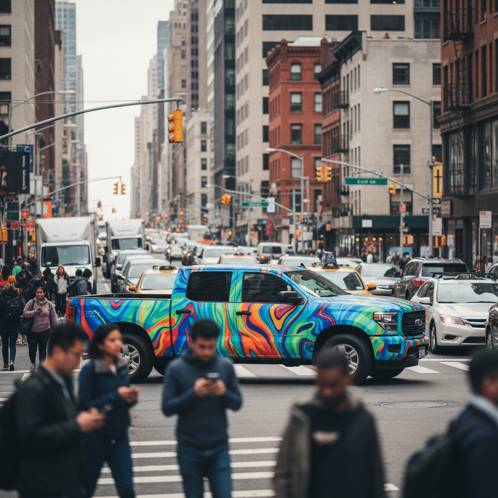 รถวิ่งทุกวันอย่าปล่อยโล่ง! เปลี่ยนรถส่งของเป็น 'Mobile Billboard' ด้วยสติ๊กเกอร์ โฆษณาฟรี 24 ชม. - vehicle-wrap-advertising-mobile-billboard-strategy