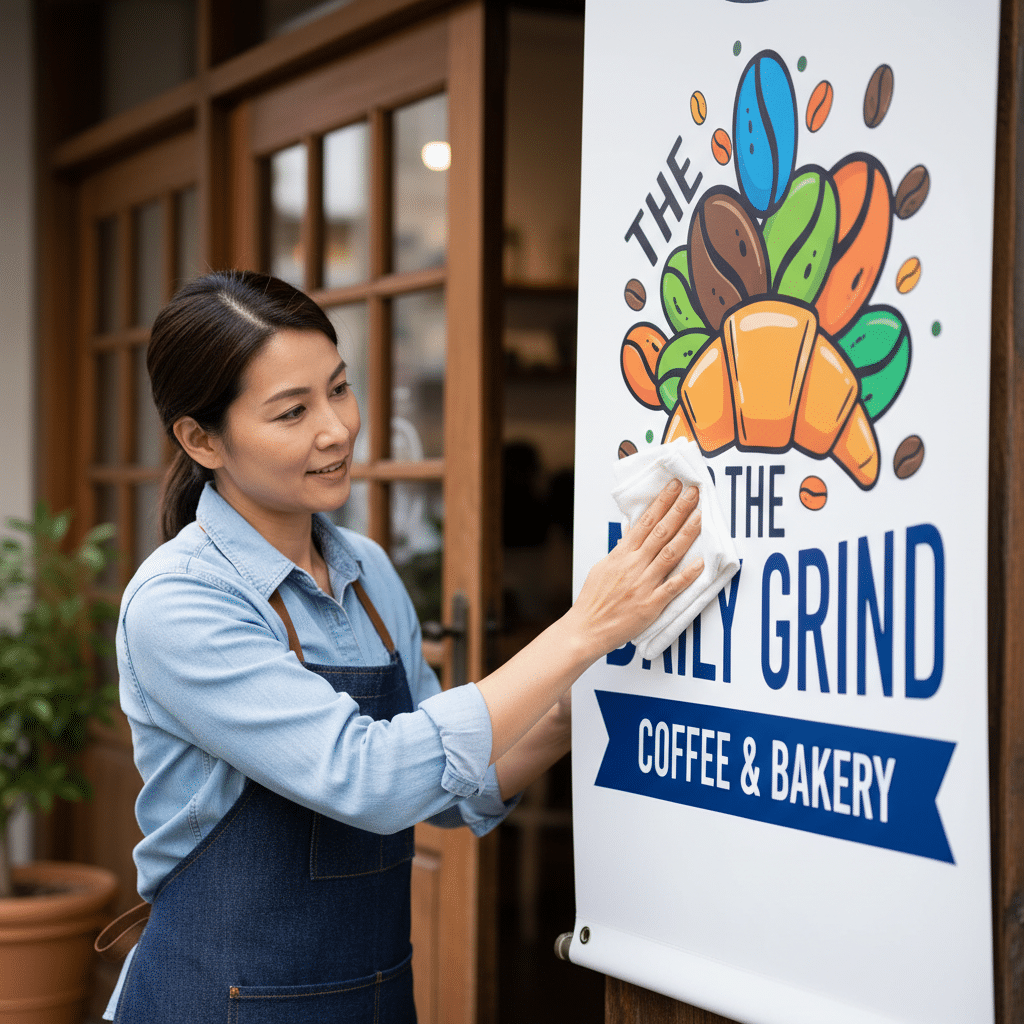 5 ทริคดูแลป้ายไวนิลหน้าร้าน ใช้คุ้ม สีสด ไม่ซีดจาง - vinyl-banner-care-tips-storefront