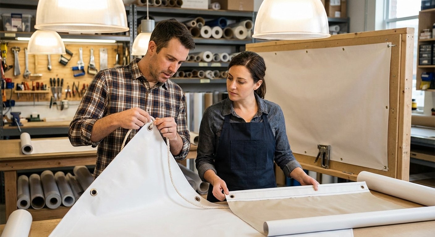 เจาะตาไก่ vs ร้อยท่อ? เลือก 'วิธีเก็บขอบไวนิล' ให้ถูก งานติดตั้งง่ายขึ้น 10 เท่า - vinyl-banner-finishing-options-guide