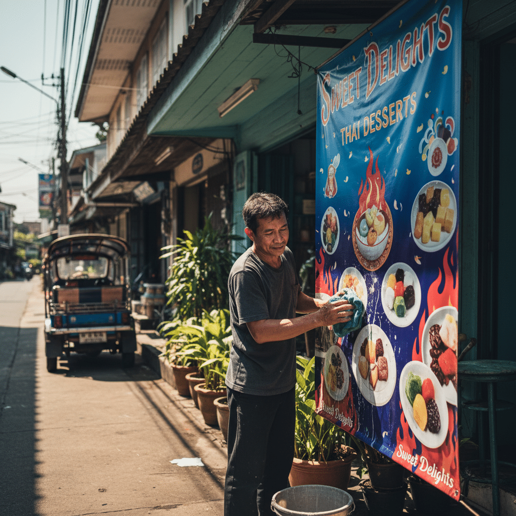 ป้ายซีดไว? 5 วิธีดูแล 'ป้ายไวนิล' ให้สีสด ทนแดด ไม่ต้องพิมพ์ใหม่ - vinyl-banner-maintenance-tips-extend-lifespan