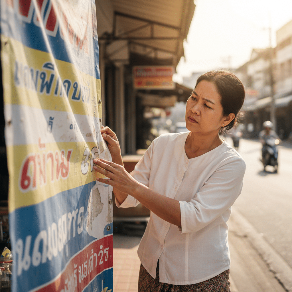 ป้ายซีดไวทำไง? 5 วิธีดูแล 'ป้ายไวนิล' ให้สีสดสู้แดดปี 2026 - vinyl-banner-maintenance-tips-thailand-sun