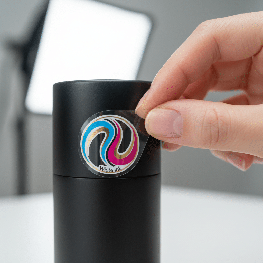 สติ๊กเกอร์ใสสีจม? รู้จัก 'White Ink' เทคนิครองพื้นขาวให้โลโก้เด้ง - white-ink-underbase-clear-sticker-guide