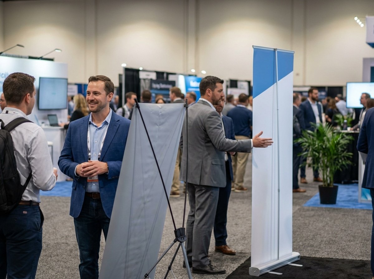 ออกบูธงบน้อยต้องดู! เทียบชัดๆ 'X-Stand vs Roll-up' ป้ายตั้งพื้นแบบไหนคุ้มสุด พับเก็บง่าย ไม่กินที่ - x-stand-vs-roll-up-banner-comparison