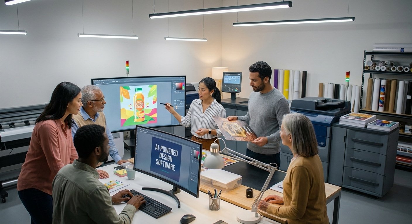 เทรนด์สิ่งพิมพ์ 2026! ดึง AI ช่วยออกแบบฉลากและป้าย SME - 2026-ai-print-design-trends