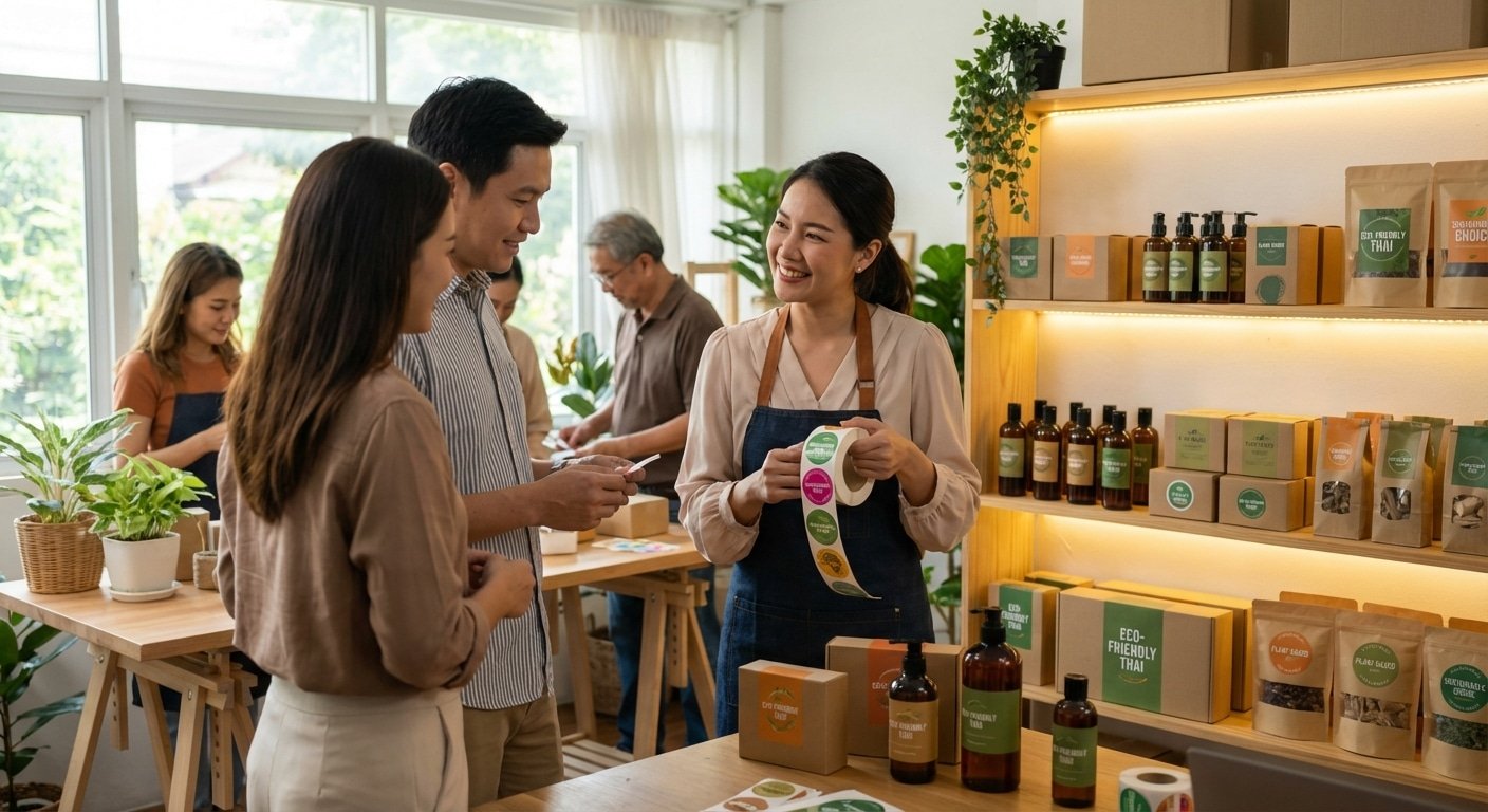 เทรนด์พิมพ์ 2026! สติ๊กเกอร์รักษ์โลก ดันแบรนด์ SME โตยั่งยืน - 2026-eco-sticker-printing-trend